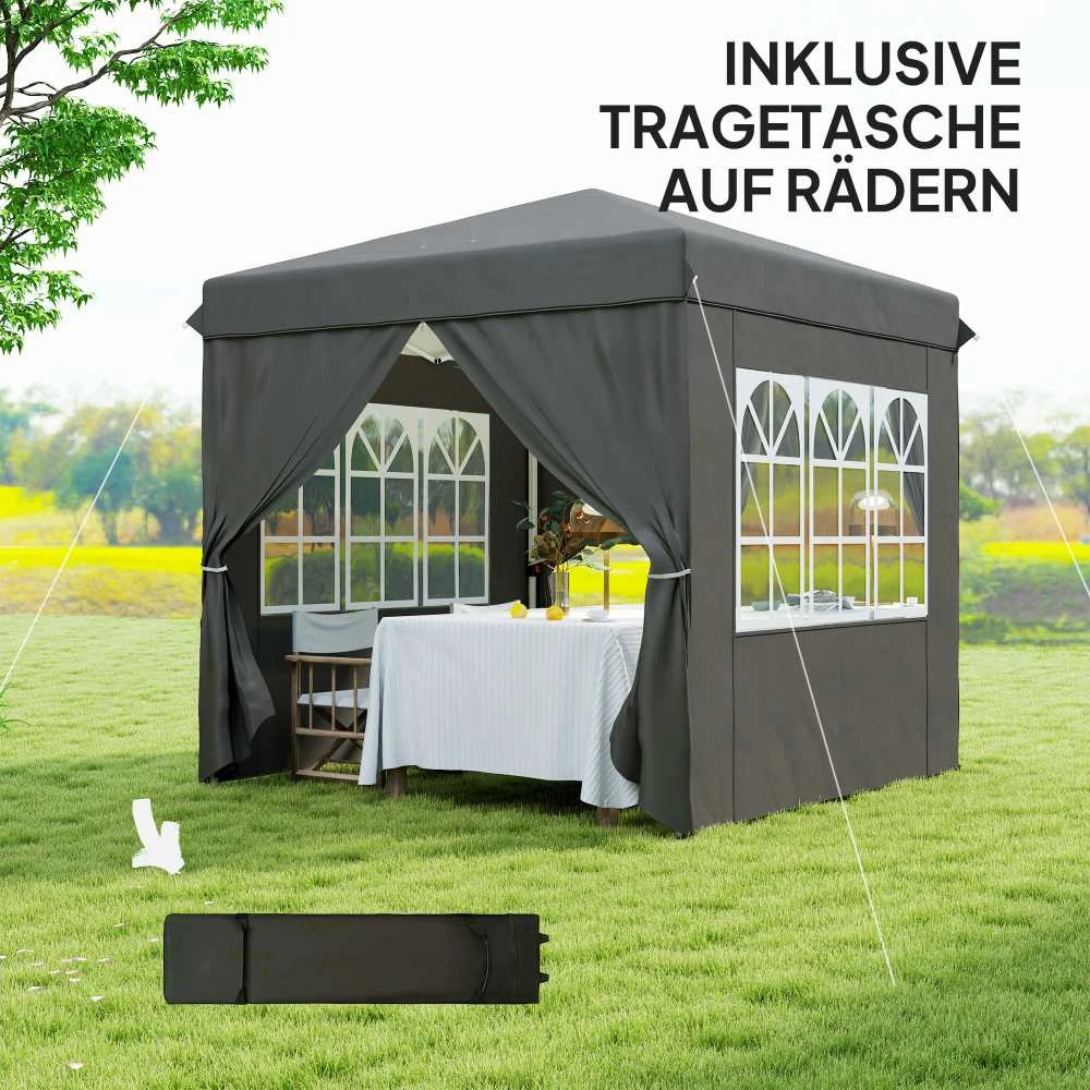Outsunny sulankstoma pavėsinė 2,5x2,5 m, vandeniui atspari, stabili, tinkama žiemai, pop-up tipo, su 50+ UV apsauga, vakarėlių palapinė su 4 šoninėmis sienelėmis ir krepšiu, tamsiai pilka