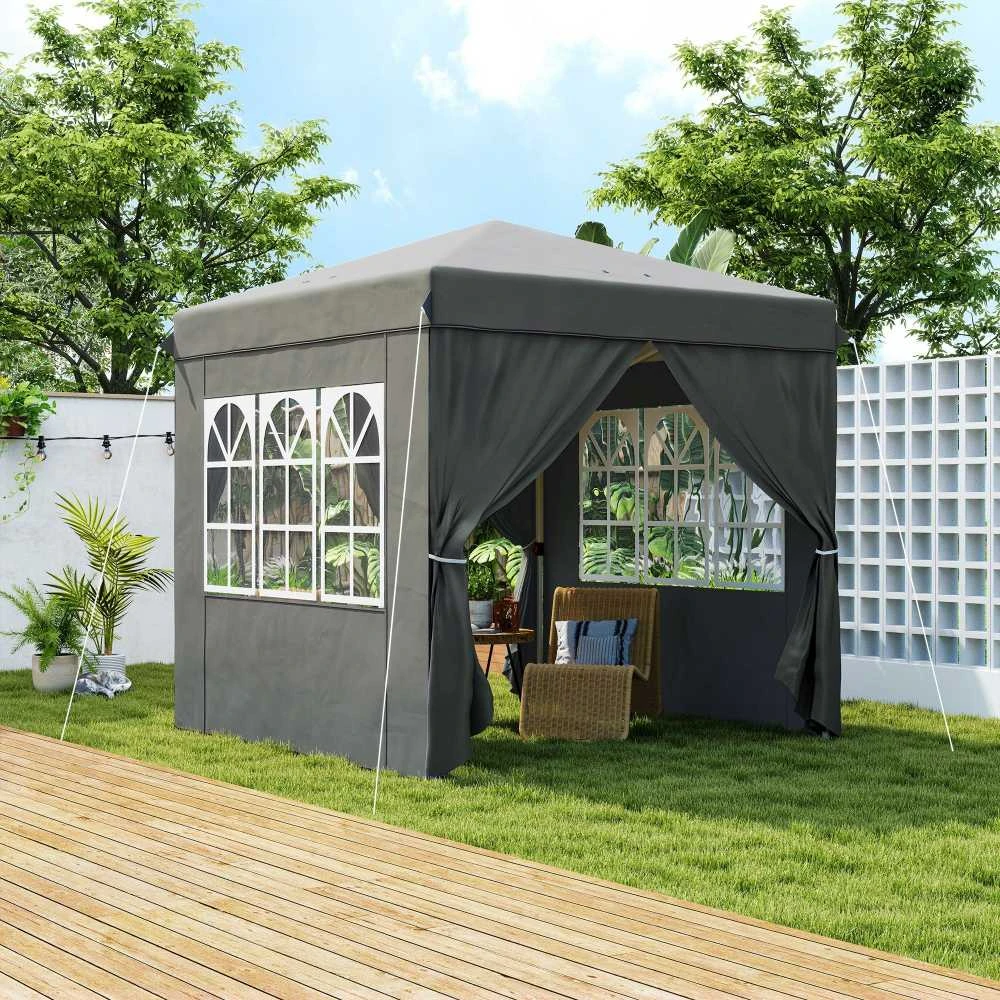 Outsunny sulankstoma pavėsinė 2,5x2,5 m, vandeniui atspari, stabili, tinkama žiemai, pop-up tipo, su 50+ UV apsauga, vakarėlių palapinė su 4 šoninėmis sienelėmis ir krepšiu, tamsiai pilka