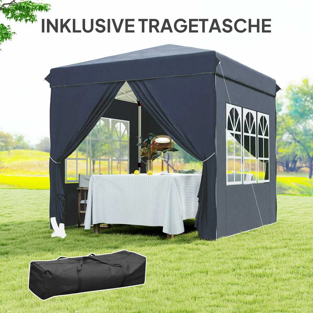 Outsunny pavėsinė 2,5x2,5m, vandeniui atspari, stabili, tinkama žiemai, išskleidžiama (pop-up), su UV 50+ apsauga, sulankstoma palapinė vakarėliams, sodo palapinė su 4 šoninėmis sienelėmis ir krepšiu, tamsiai mėlyna