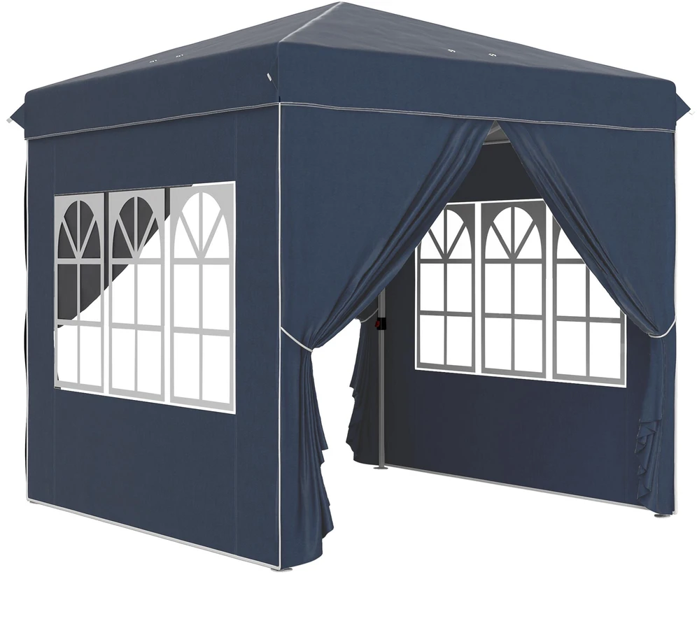 Outsunny pavėsinė 2,5x2,5m, vandeniui atspari, stabili, tinkama žiemai, išskleidžiama (pop-up), su UV 50+ apsauga, sulankstoma palapinė vakarėliams, sodo palapinė su 4 šoninėmis sienelėmis ir krepšiu, tamsiai mėlyna