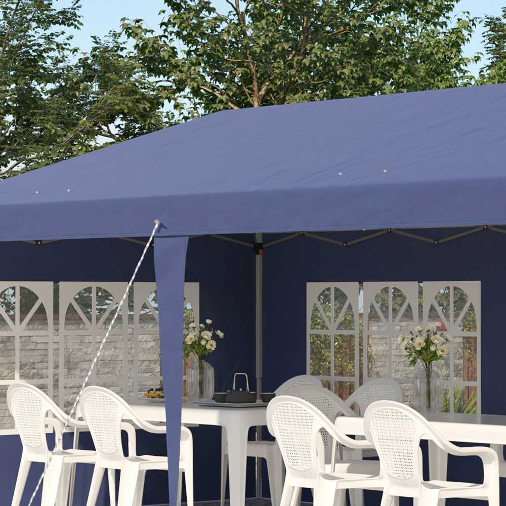 Outsunny sulankstoma pavėsinė 2,95 x 5,85 m, vakarėlių palapinė su UV apsauga, pop-up pavėsinė su langais, šoninėmis sienelėmis, sodo palapinė, Oksfordo audinys, plienas, mėlyna