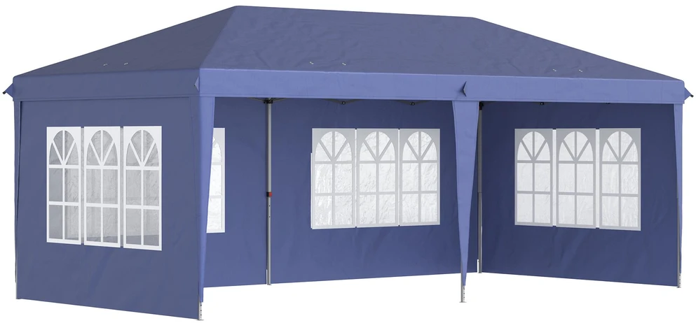 Outsunny sulankstoma pavėsinė 2,95 x 5,85 m, vakarėlių palapinė su UV apsauga, pop-up pavėsinė su langais, šoninėmis sienelėmis, sodo palapinė, Oksfordo audinys, plienas, mėlyna