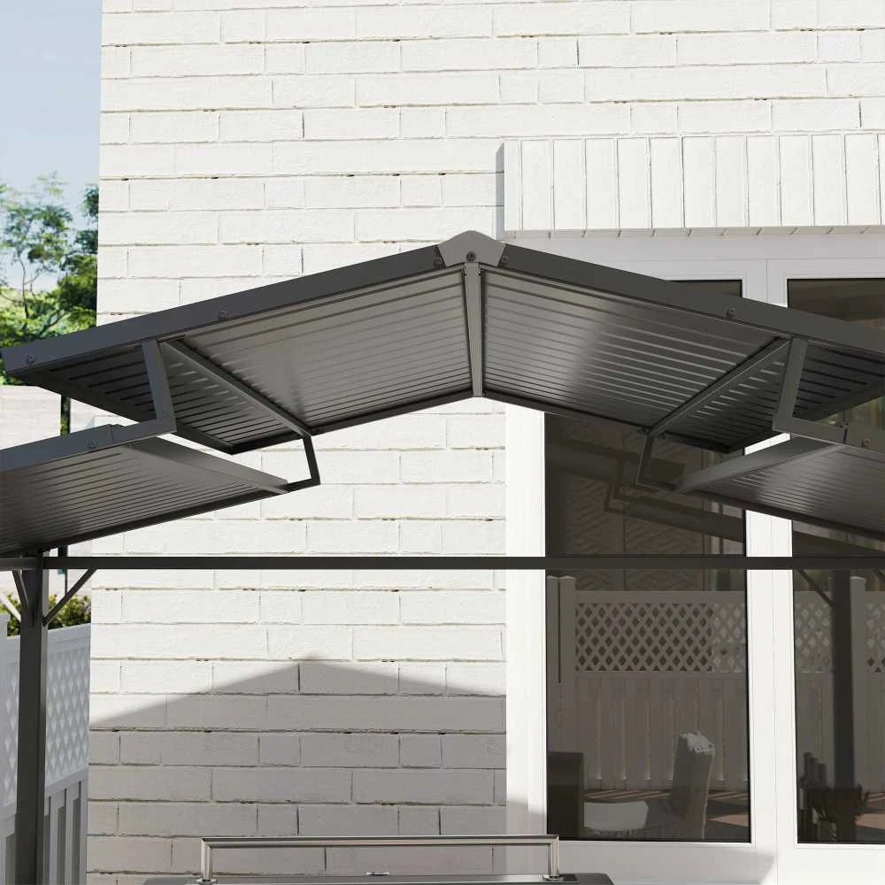 Outsunny kepsninių pavėsinė 250 x 160 x 250 cm, vandeniui atspari sodo pavėsinė su dvigubu stogu, šoninėmis lentynomis, UV apsauga, BBQ pavėsinė, sodo palapinė kepsninėms, vakarėliams, juoda