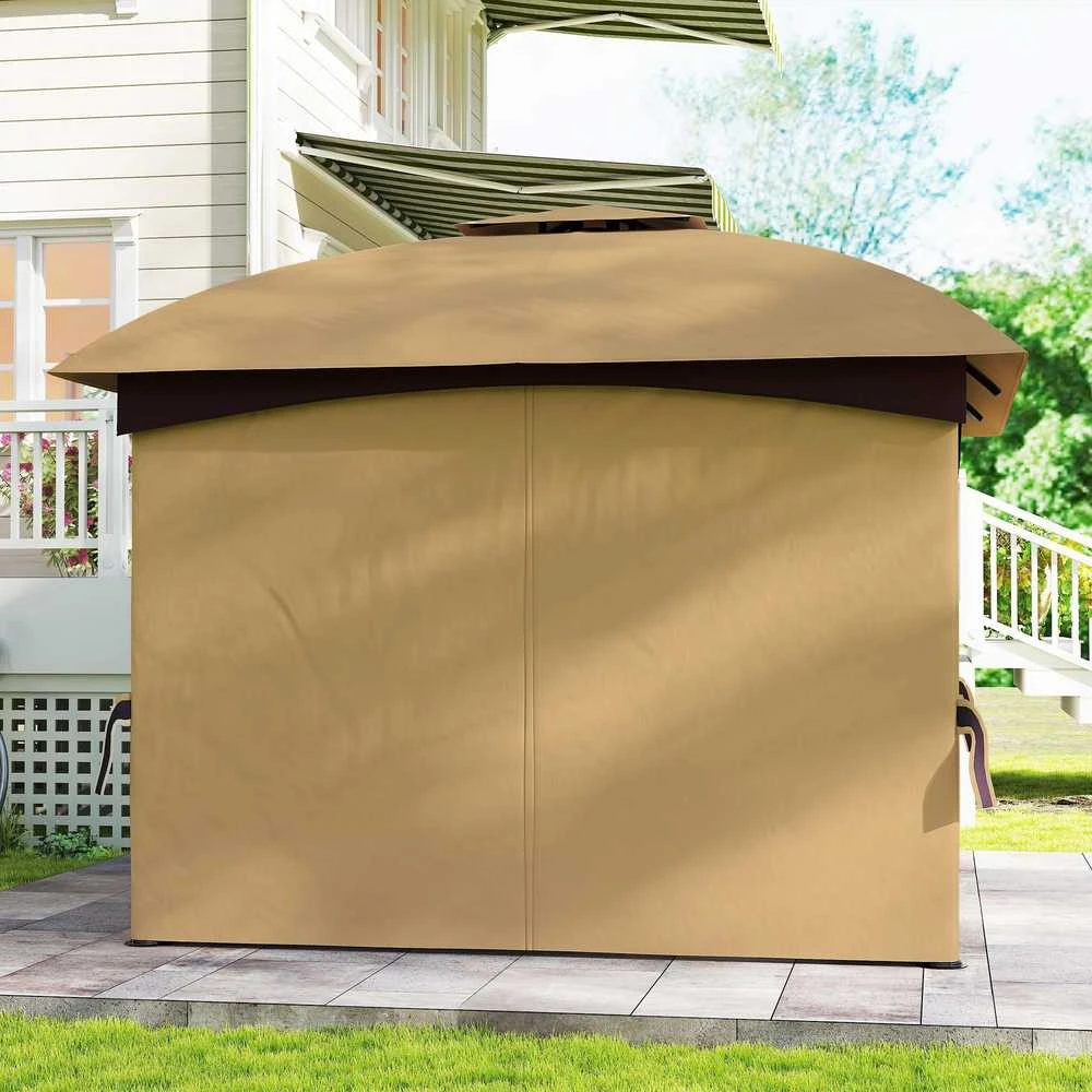 Outsunny sodo pavėsinė, apie 3,4x3,4 m, atspari vandeniui, su 4 šoninėmis sienelėmis, dvigubu stogu, vakarėlių palapinė su UV apsauga, sodo palapinė su cinkuoto metalo rėmu, smėlio spalvos