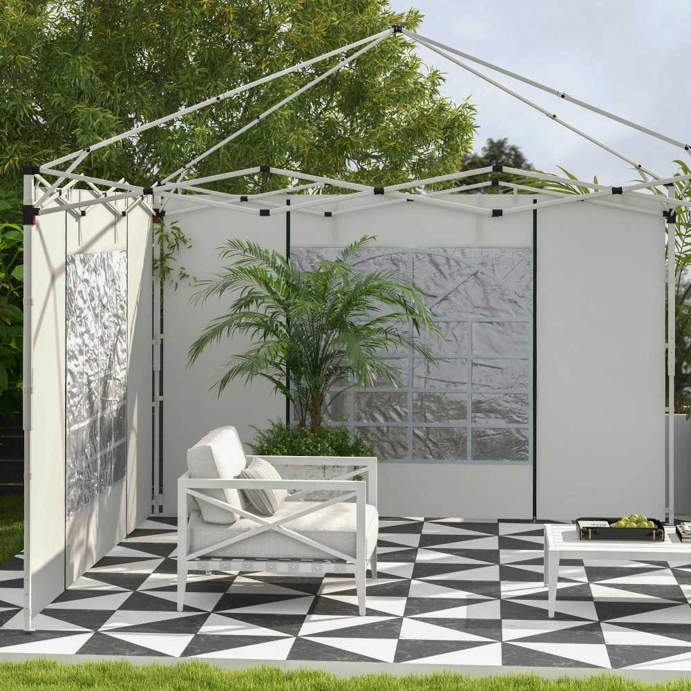 Outsunny paviljono šoninių sienelių rinkinys, 2 vnt., sienelės su langais ir durimis, skirtos 3x3/3x6 m paviljono palapinei, Oksfordo audinys, baltos