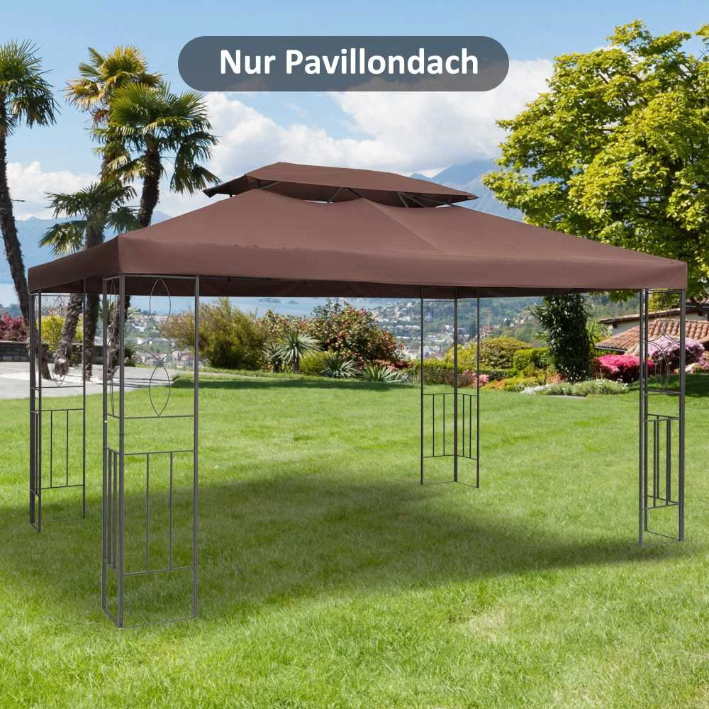 Outsunny pakaitinis paviljono stogas, poliesteris, 3x4m, kavos spalvos, atsparus vandeniui, skirtas metaliniams ir sodo paviljonams