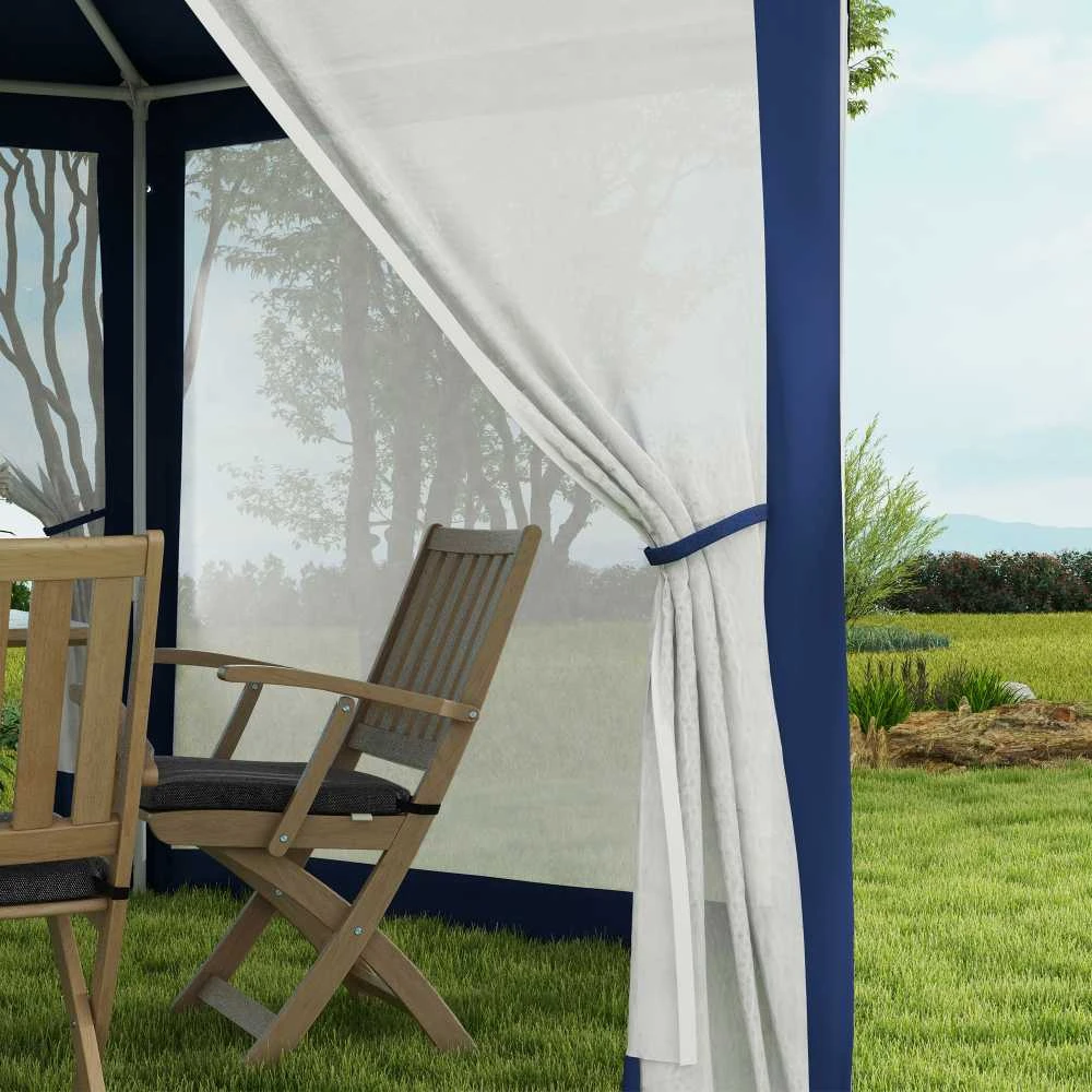 Outsunny pavėsinė 4x3m šešiakampė, atspari vandeniui, stabili, tinkanti žiemai, su tinkleliu nuo uodų, vakarėlių palapinė, sodo palapinė su 6 šoninėmis dalimis, sodo pavėsinė kempingui, sodui, mėlyna