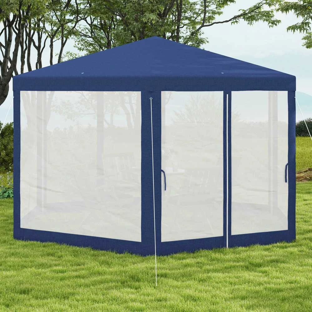 Outsunny pavėsinė 4x3m šešiakampė, atspari vandeniui, stabili, tinkanti žiemai, su tinkleliu nuo uodų, vakarėlių palapinė, sodo palapinė su 6 šoninėmis dalimis, sodo pavėsinė kempingui, sodui, mėlyna