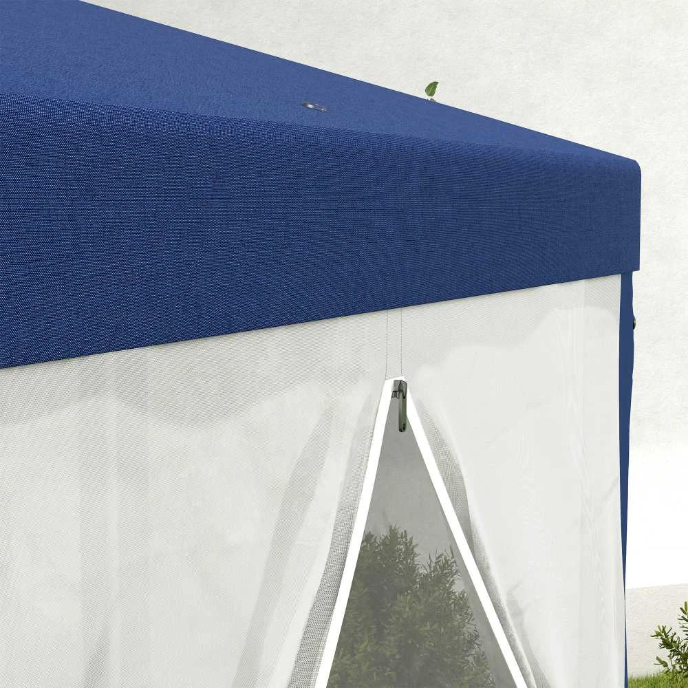 Outsunny pavėsinė 4x3m šešiakampė, atspari vandeniui, stabili, tinkanti žiemai, su tinkleliu nuo uodų, vakarėlių palapinė, sodo palapinė su 6 šoninėmis dalimis, sodo pavėsinė kempingui, sodui, mėlyna