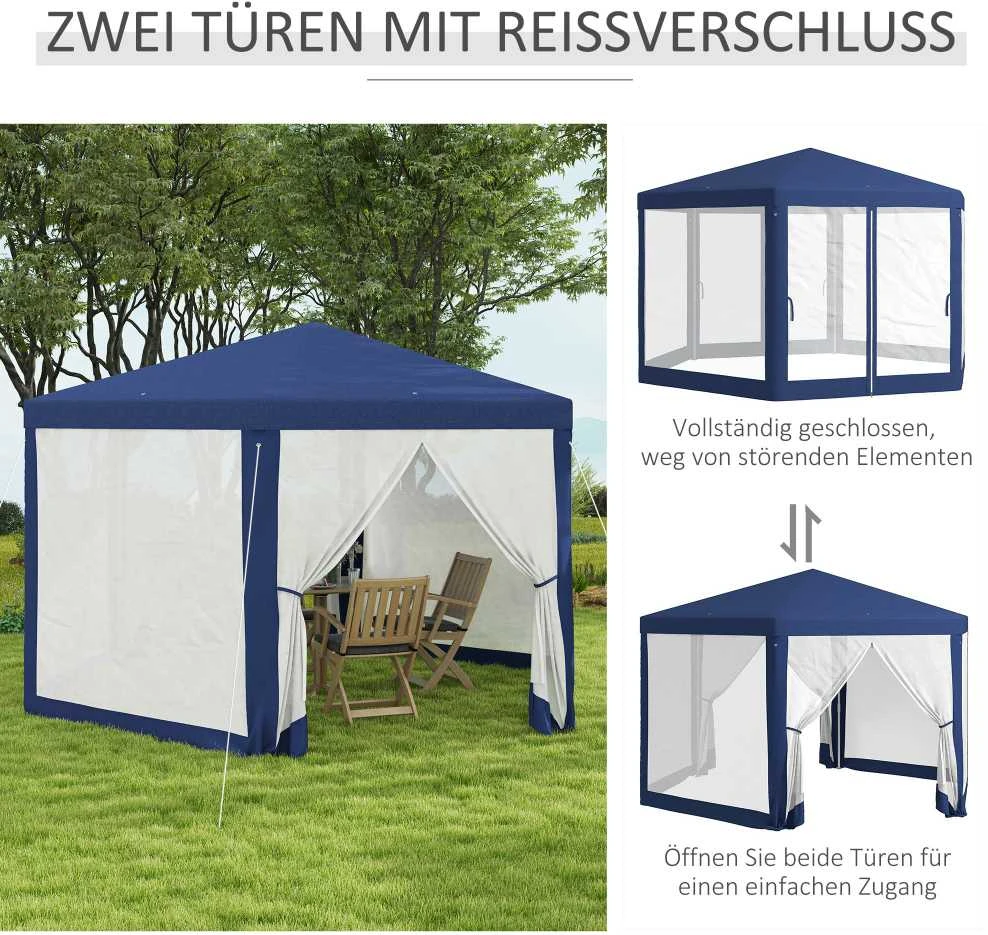Outsunny pavėsinė 4x3m šešiakampė, atspari vandeniui, stabili, tinkanti žiemai, su tinkleliu nuo uodų, vakarėlių palapinė, sodo palapinė su 6 šoninėmis dalimis, sodo pavėsinė kempingui, sodui, mėlyna