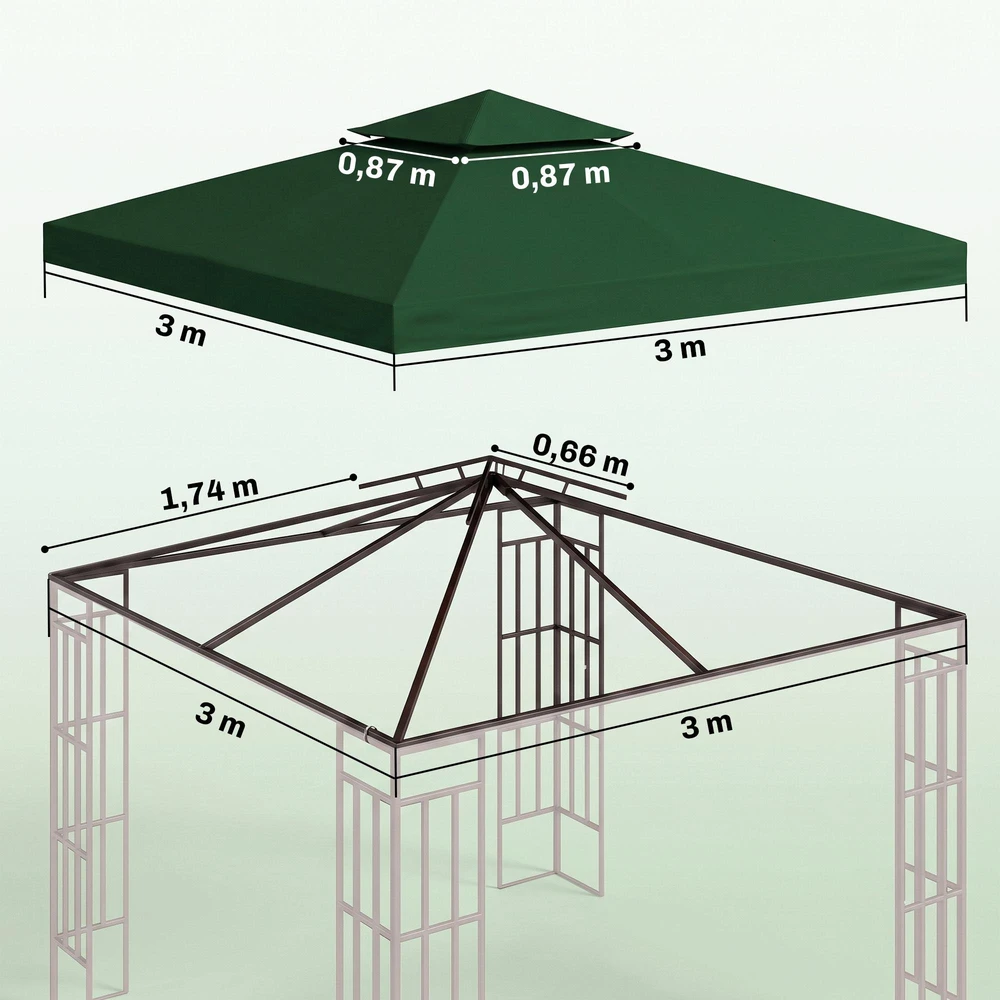 Outsunny Paviljono stogo pakaitalas, poliesteris 3x3m, anglies pilka spalva, atsparus vandeniui, skirtas metaliniam ir sodo paviljono rėmui
