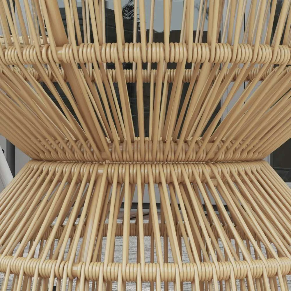 Outsunny rotango šoninis staliukas, Ø60 cm kavos staliukas, sodo staliukas su grūdinto stiklo stalviršiu, boho stiliaus balkono staliukas, kavos staliukas, natūralios medienos spalva