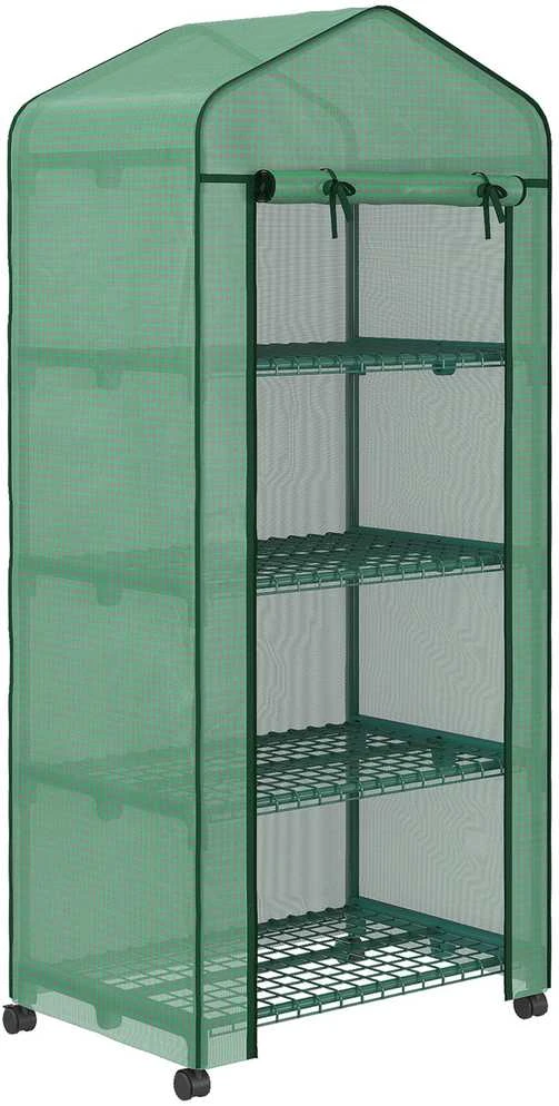 Outsunny plėvelinis šiltnamis su ritininiu užtrauktuku, šiltnamis su 4 lentynomis, plėvelinis šiltnamis su plieniniu rėmu, sodui, balkonui 69 x 50 x 165 cm, žalias