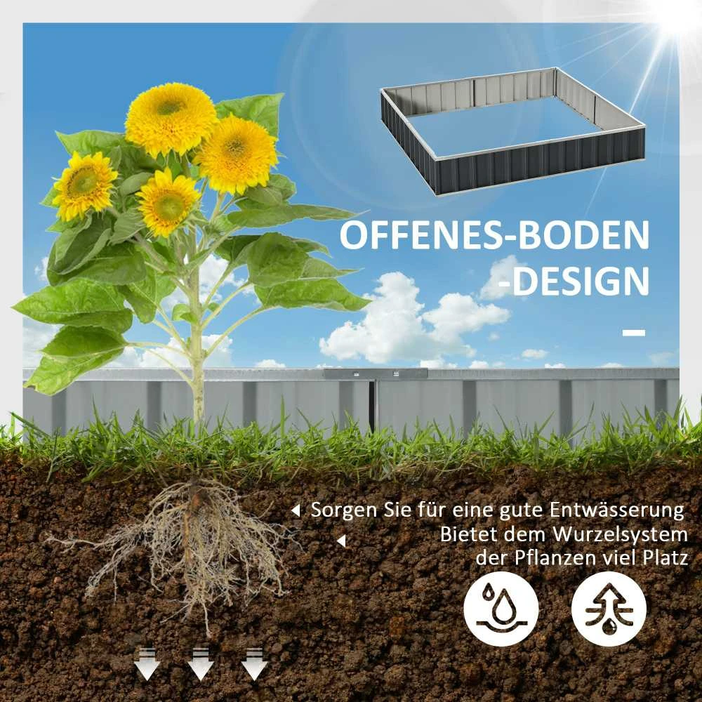 Outsunny DIY plieninė pakelta lysvė, sodo lysvė su T formos augalų žymekliais ir pirštinėmis, tamsiai pilka