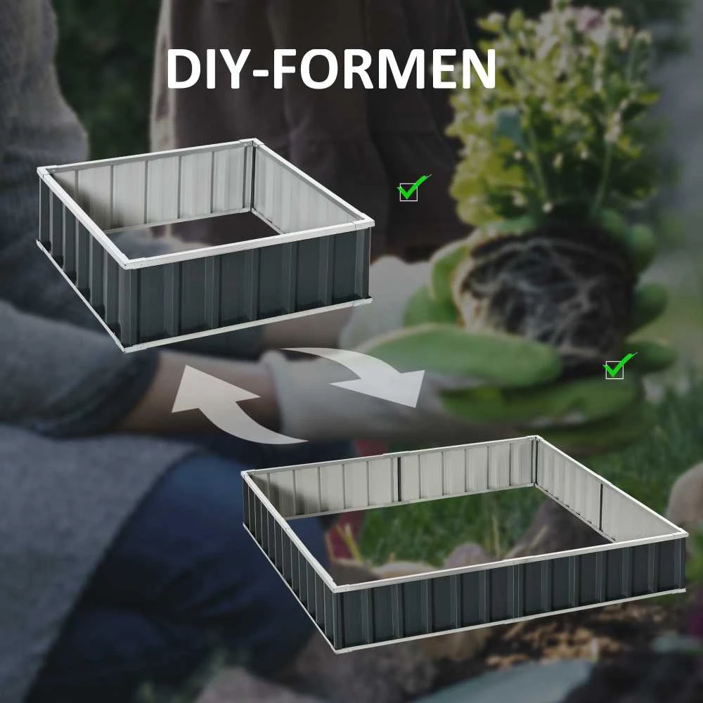 Outsunny DIY plieninė pakelta lysvė, sodo lysvė su T formos augalų žymekliais ir pirštinėmis, tamsiai pilka