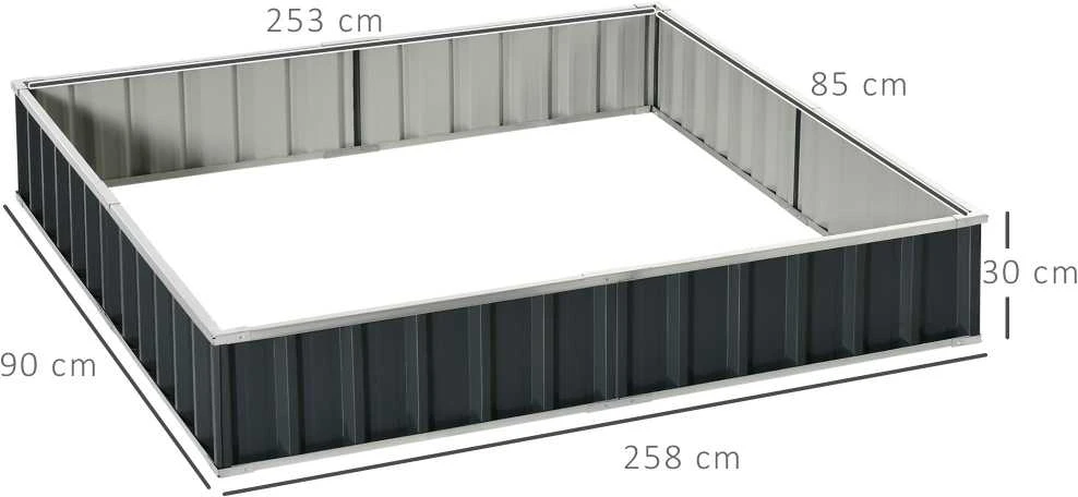 Outsunny DIY plieninė pakelta lysvė, sodo lysvė su T formos augalų žymekliais ir pirštinėmis, tamsiai pilka