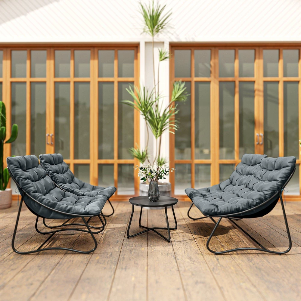 Outsunny plieno sodo baldų komplektas 4 asmenims, atsparus oro sąlygoms, balkonų baldų rinkinys su 2 vietų sofa, foteliu, šoniniu staliuku ir sėdynių pagalvėlėmis, lauko baldų komplektas, terasos baldai pilkos spalvos