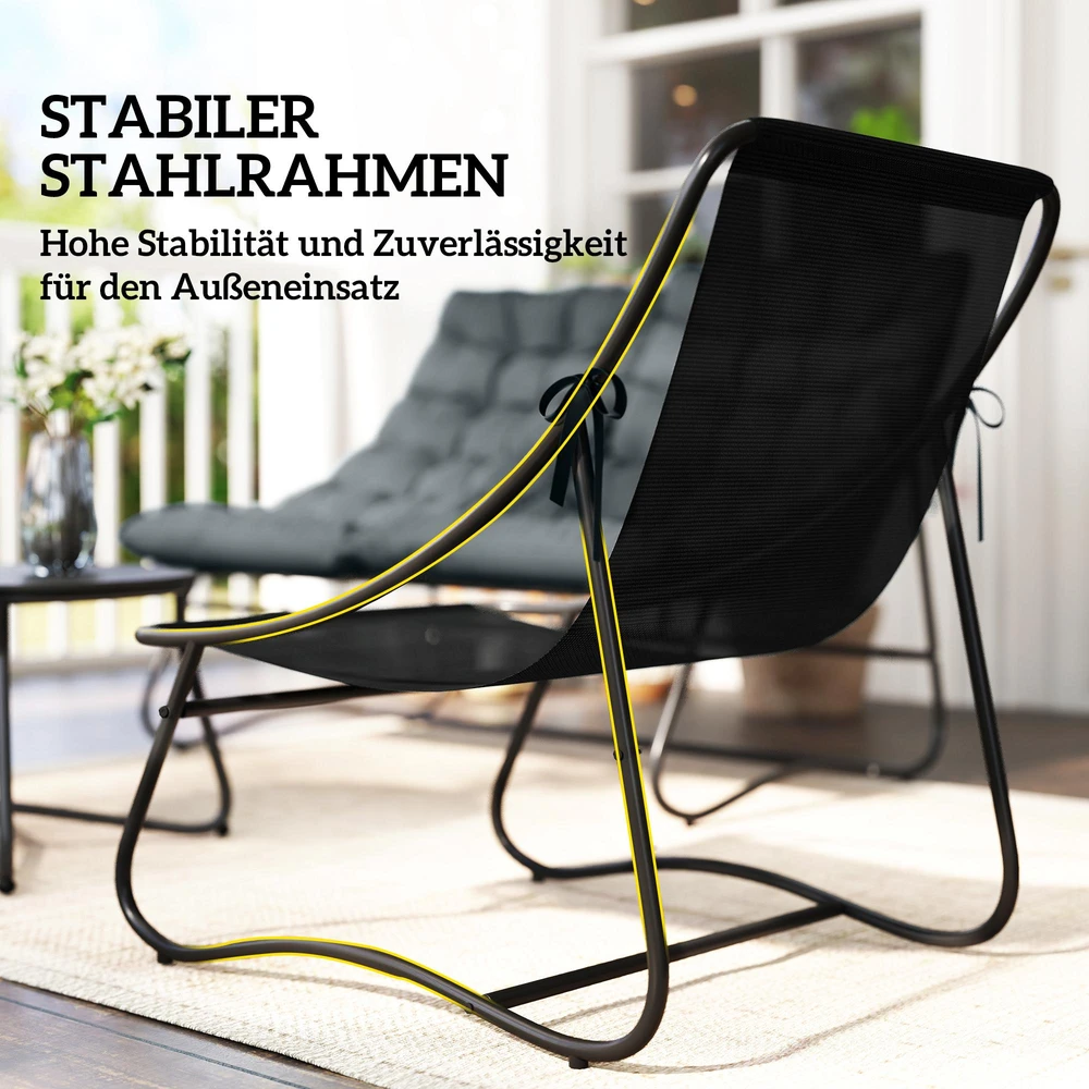 Outsunny plieno sodo baldų komplektas 4 asmenims, atsparus oro sąlygoms, balkonų baldų rinkinys su 2 vietų sofa, foteliu, šoniniu staliuku ir sėdynių pagalvėlėmis, lauko baldų komplektas, terasos baldai pilkos spalvos