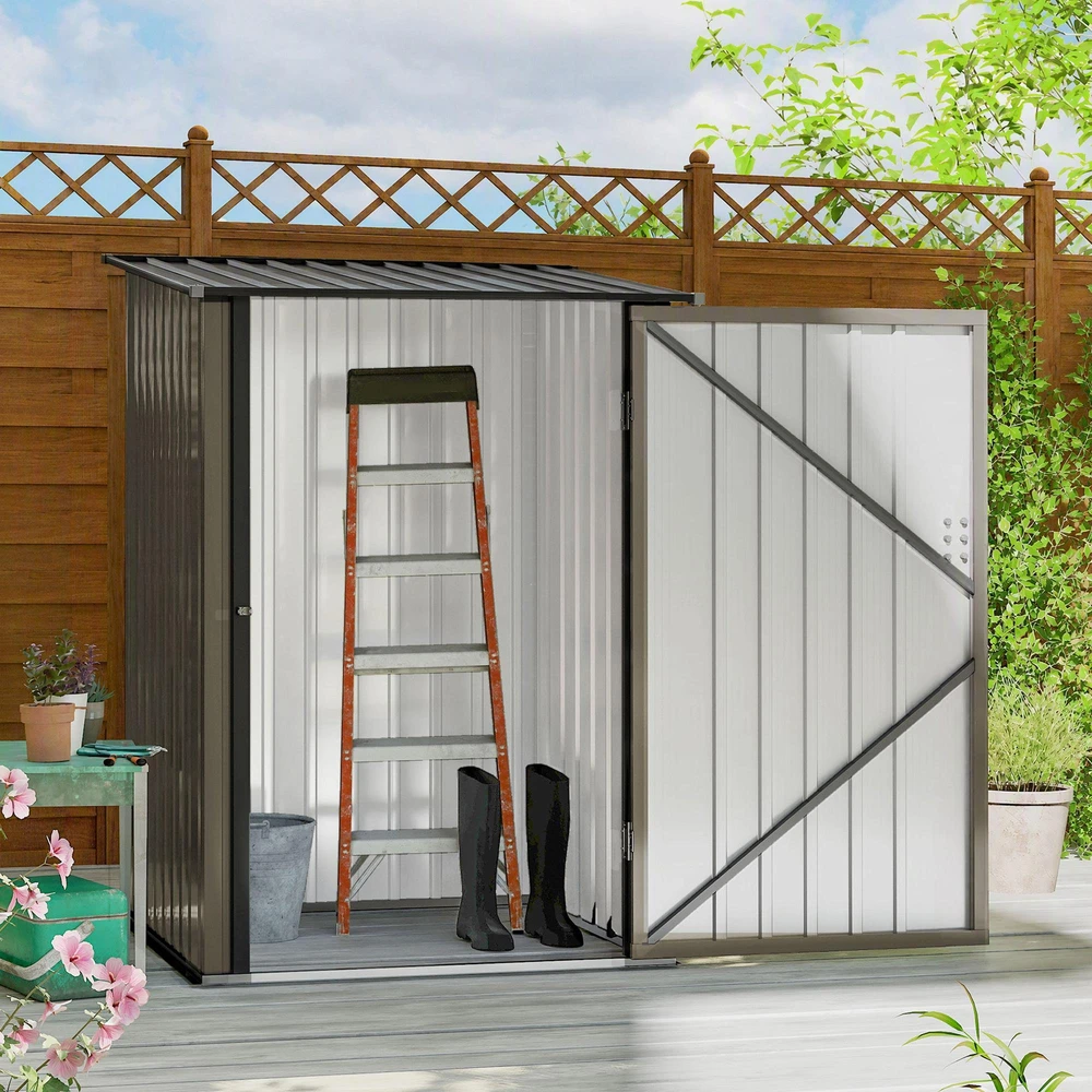 Outsunny plieno sodo namelis, 0,92 m² įrankių namelis su vienšlaičiu stogu, rakinama sodo spintelė, įrankių pašiūrė, 100 x 103 x 160 cm, rudas