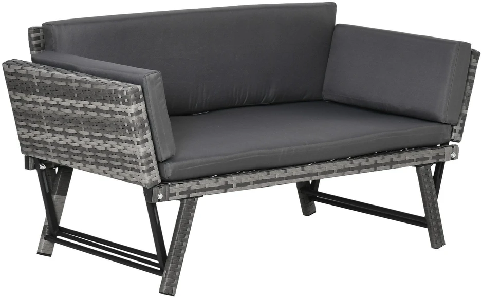 Outsunny poliratano 2-vietė sodo sofa, pilka, su atlenkiamais porankiais, plienas, 129x63x67 cm, skirta sodui ir terasai