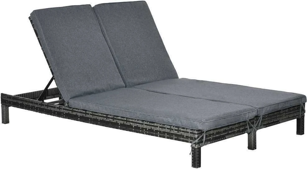 Outsunny dvigulas poliratano gultas, sodo gultas 2 asmenims, poilsio gultas, prabangus poilsio kampelis, 5 padėčių atlošas, metalas, PE ratanas, 196x120x28cm