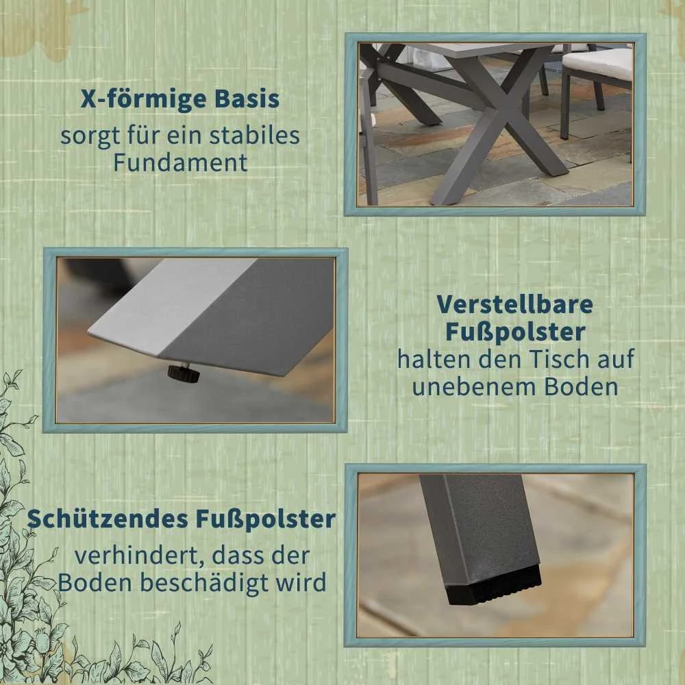 Lauko baldų komplektas Outsunny sodo baldų komplektas 6 asmenims, 6 kėdės, 1 stalas, atsparus oro sąlygoms, 175 cm x 92,5 cm x 73 cm, juodas + pilkas