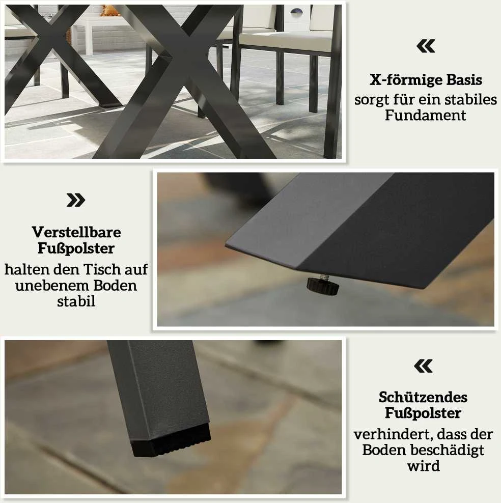 Lauko baldų komplektas Outsunny sodo baldų komplektas 6 asmenims, 6 kėdės, 1 stalas, atsparus oro sąlygoms, 175 cm x 92,5 cm x 73 cm, juodas + pilkas