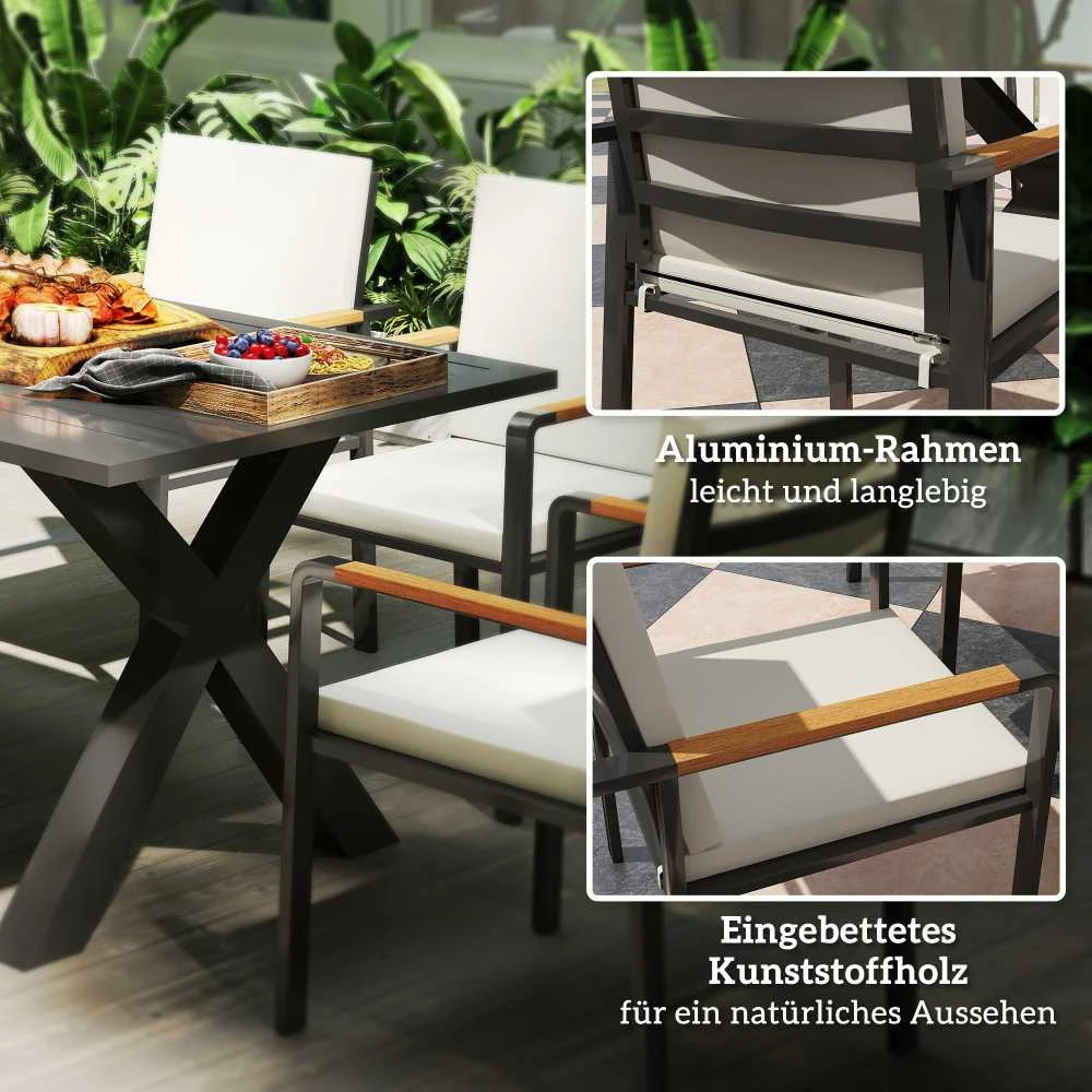 Lauko baldų komplektas Outsunny sodo baldų komplektas 6 asmenims, 6 kėdės, 1 stalas, atsparus oro sąlygoms, 175 cm x 92,5 cm x 73 cm, juodas + pilkas