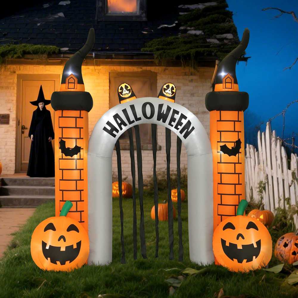 Outsunny Pripučiamas Helovino Toras, Moliūgo Dizainas, LED, Kiemo Vėliavėlės, Poliesteris