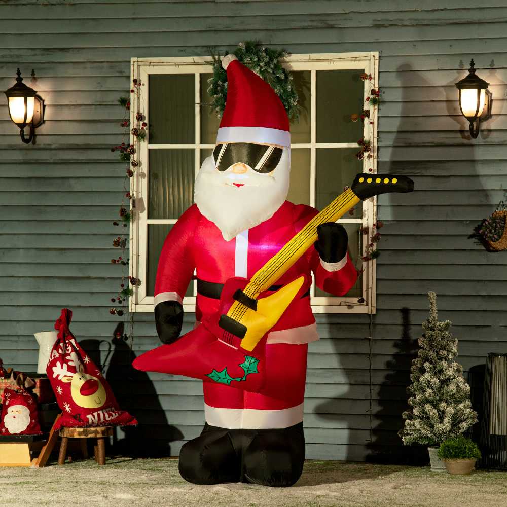 Pripučiamas Kalėdų senelis su elektrine gitara, Kalėdinė dekoracija 215 cm