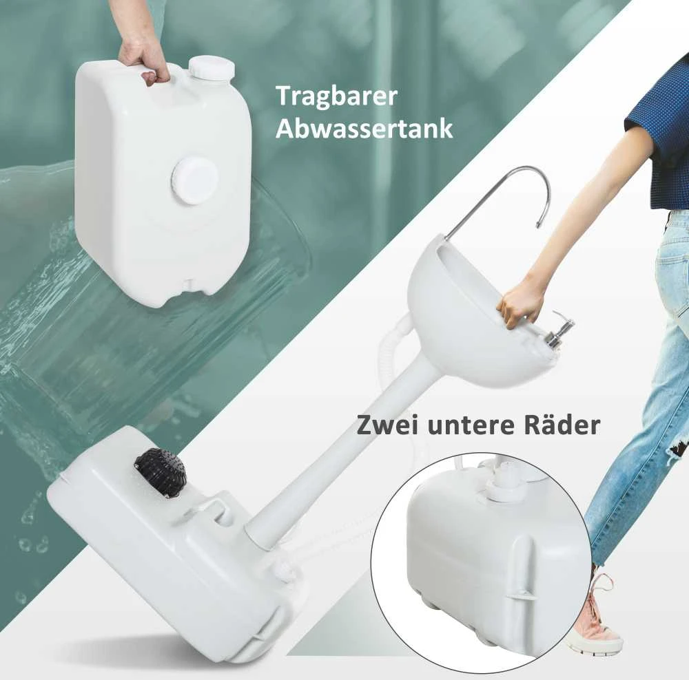 Outsunny stovyklavimo praustuvė, rankų plautuvė su nuotekų surinkimo talpa, 17 l vandens bakas, mobilioji plautuvė su dozatoriumi, HDPE, pilka, 83 x 50 x 103 cm