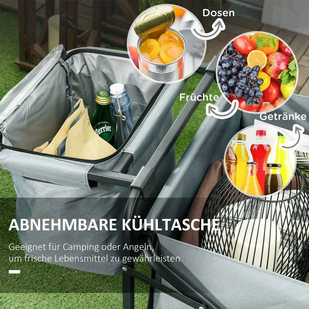 "Outsunny" rankinis vežimėlis Sulankstomas transportavimo vežimėlis su aušinimo krepšiu, paplūdimio vežimėlis su ištraukiama rankena, pakraunamas iki 120 kg
