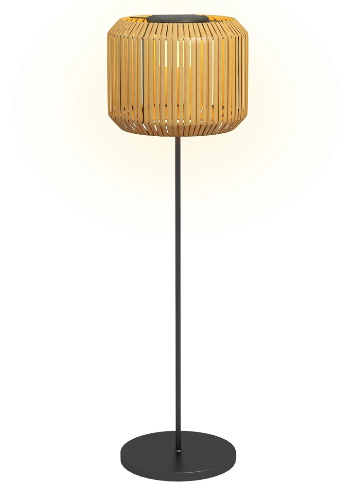 Outsunny Rattan saulės lempa, takelio šviestuvas su šiltai balta šviesa, vandeniui atsparus LED sodo šviestuvas su šviesos jutikliu, pastatomas šviestuvas sodui, vejai, plieno