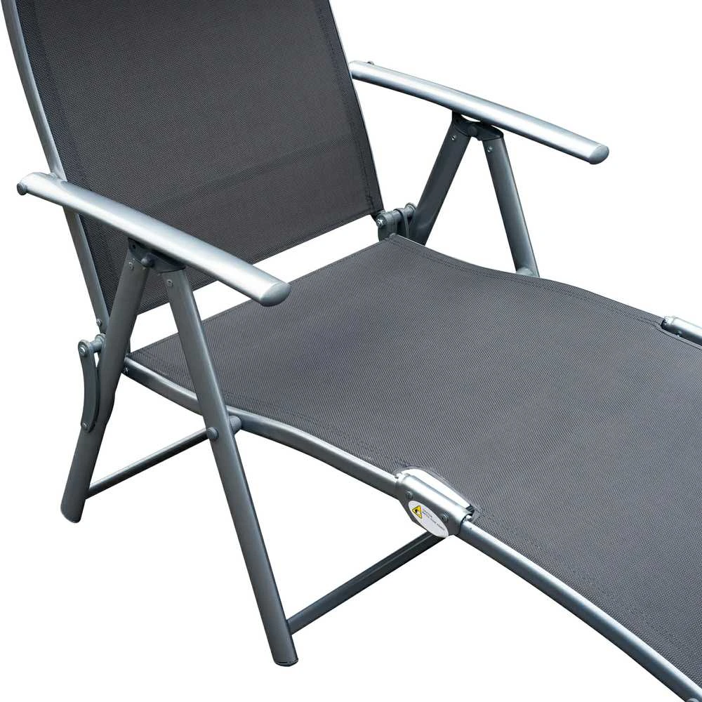 „Outsunny“ sodo gultas, sulankstomas reguliuojamas krėslas su pagalve, pilkas metalas ir pilkas audinys, 137 x 63,5 x 100,5 cm