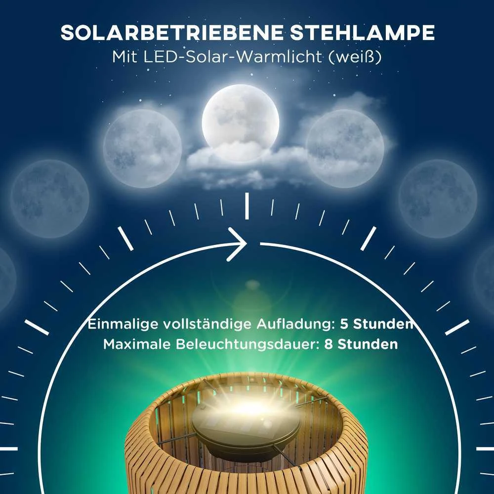 Outsunny Rattan saulės lempa, takelio šviestuvas su šiltai balta šviesa, vandeniui atsparus LED sodo šviestuvas su šviesos jutikliu, pastatomas šviestuvas sodui, vejai, plieno