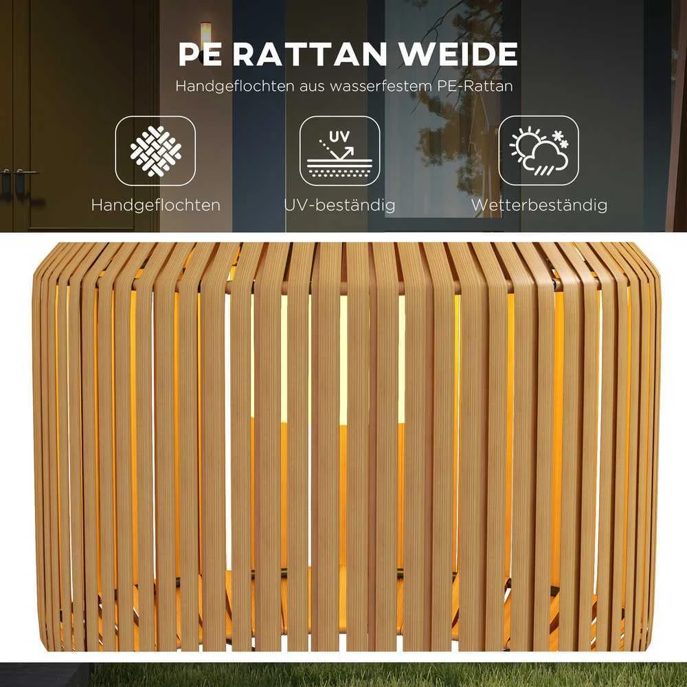 Outsunny Rattan saulės lempa, takelio šviestuvas su šiltai balta šviesa, vandeniui atsparus LED sodo šviestuvas su šviesos jutikliu, pastatomas šviestuvas sodui, vejai, plieno