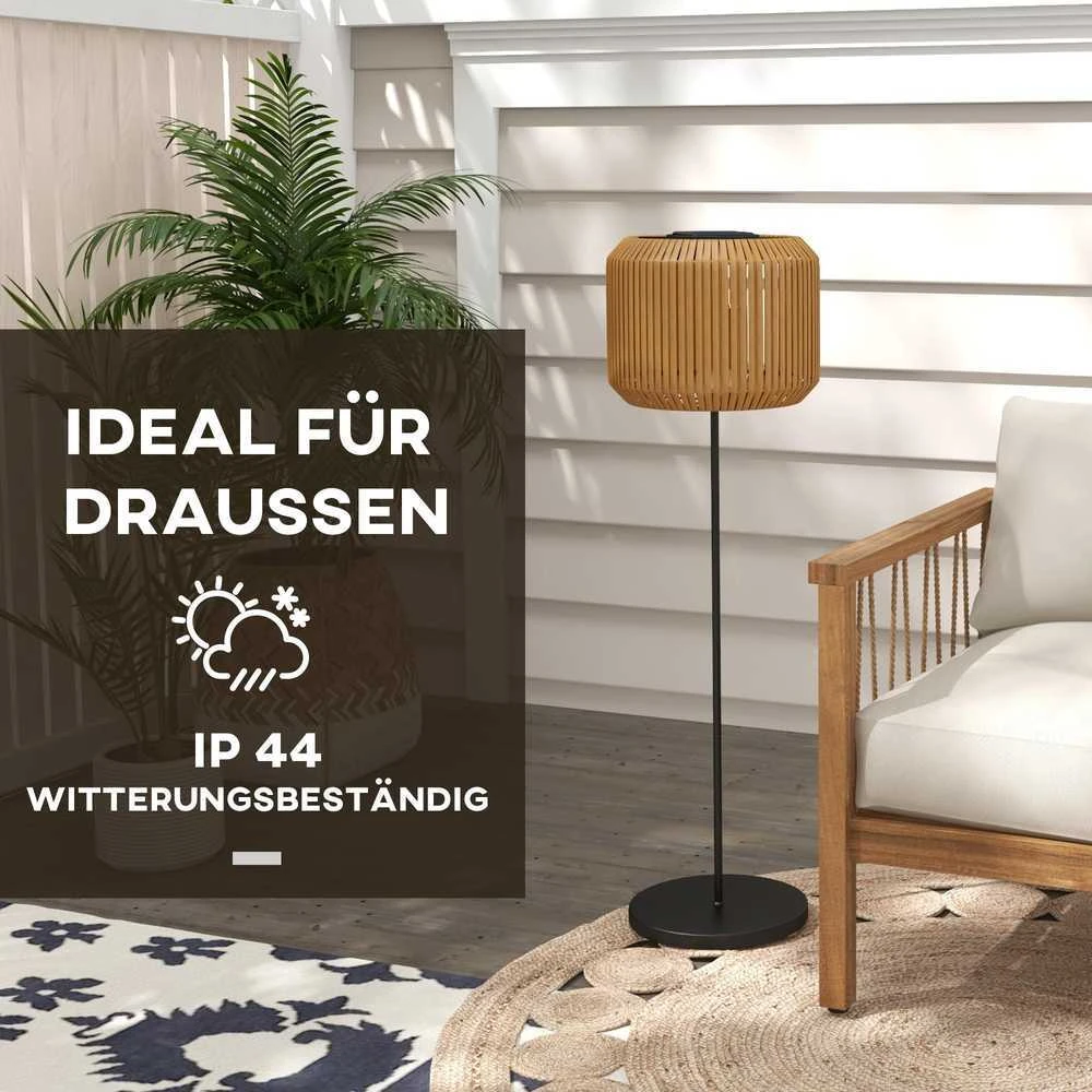 Outsunny Rattan saulės lempa, takelio šviestuvas su šiltai balta šviesa, vandeniui atsparus LED sodo šviestuvas su šviesos jutikliu, pastatomas šviestuvas sodui, vejai, plieno