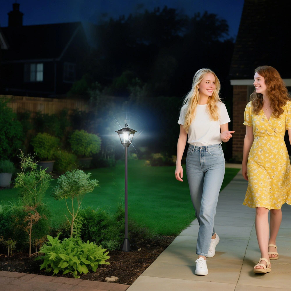 Outsunny saulės energija maitinamas sodo žibintas, lauko šviestuvas su LED, 10 liumenų, juodas, 15 x 15 x 120 cm