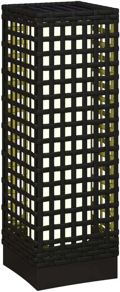 Outsunny saulės energija maitinamas šviestuvas, rotango dizainas, atsparus vandeniui, šviesos jutiklis, automatinė LED sodo lempa, juodas, 15,5x15,5x46 cm