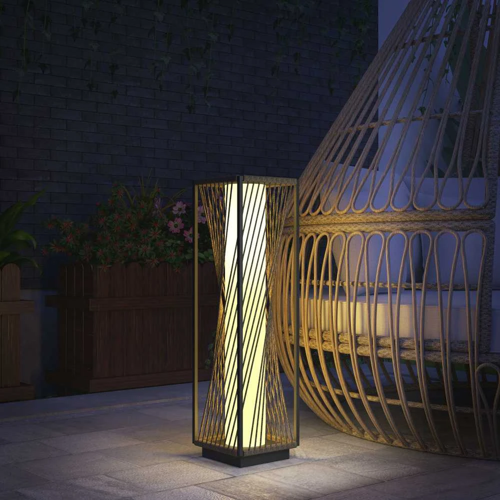 "Outsunny" saulės grindų lempa iš rotango su šviesos jutikliu 25 LED saulės lempos boho stiliaus IP44 vandeniui atspari saulės lempa saulės lempa lauko lempa įkraunamas saulės žibintas sodo balkonui lauko vejos kiemui