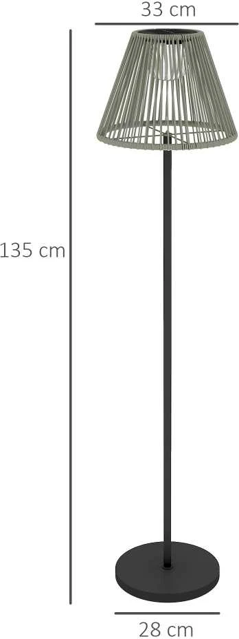 Outsunny saulės energija varomas pastatomas šviestuvas, rotango stiliaus, su šviesos jutikliu, 25 šviesos diodai, automatinis, Boho stiliaus, IP44 atsparus vandeniui lauko šviestuvas sodui, balkonui, kiemui, Ø33x135 cm