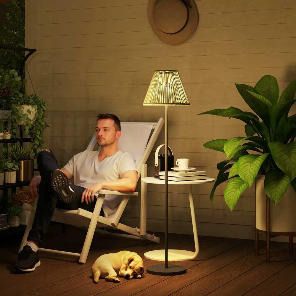 Outsunny saulės energija varomas pastatomas šviestuvas, rotango stiliaus, su šviesos jutikliu, 25 šviesos diodai, automatinis, Boho stiliaus, IP44 atsparus vandeniui lauko šviestuvas sodui, balkonui, kiemui, Ø33x135 cm