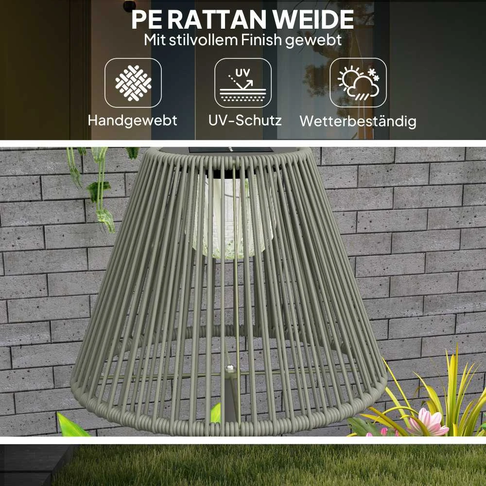 Outsunny saulės energija varomas pastatomas šviestuvas, rotango stiliaus, su šviesos jutikliu, 25 šviesos diodai, automatinis, Boho stiliaus, IP44 atsparus vandeniui lauko šviestuvas sodui, balkonui, kiemui, Ø33x135 cm
