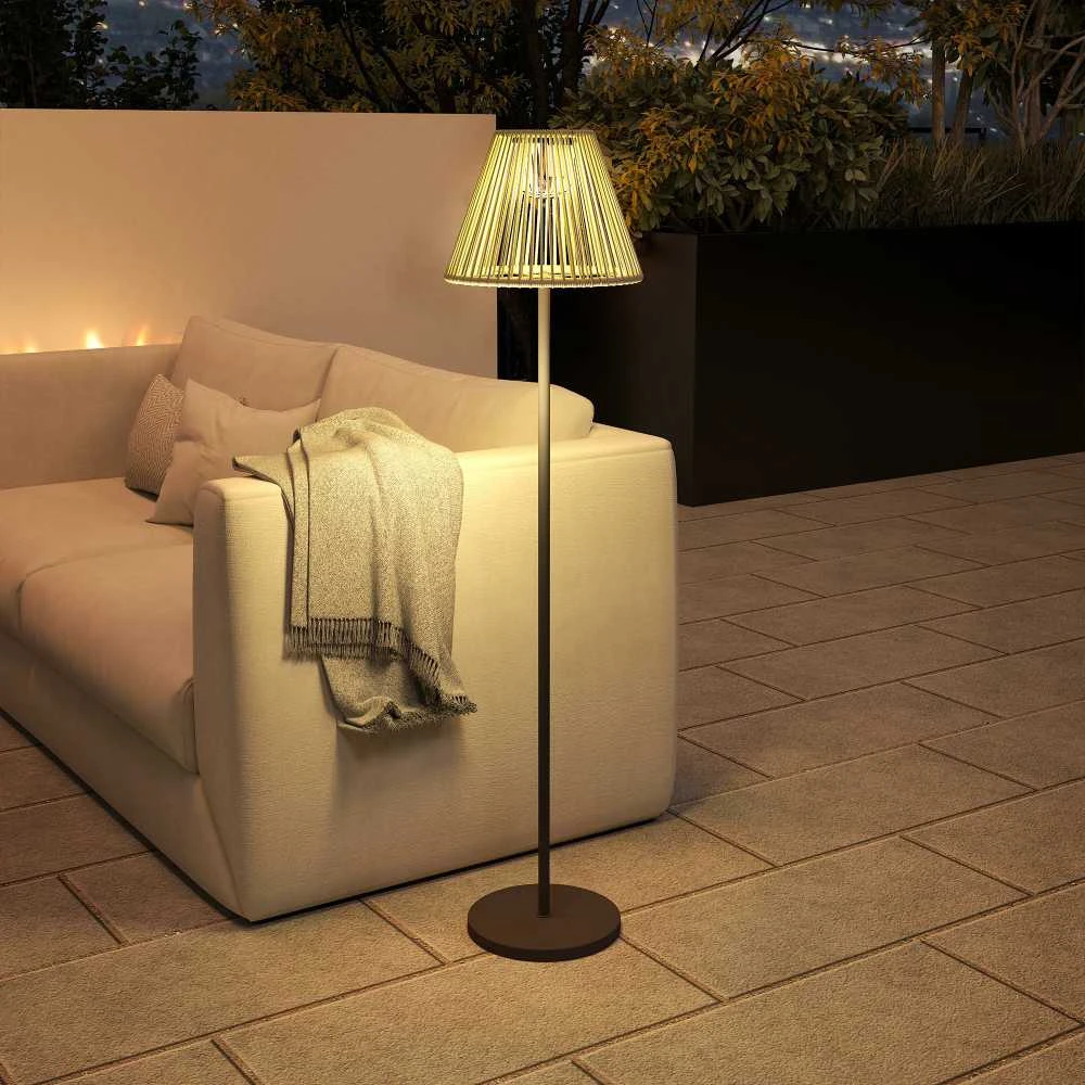 Outsunny saulės energija varomas pastatomas šviestuvas, rotango stiliaus, su šviesos jutikliu, 25 šviesos diodai, automatinis, Boho stiliaus, IP44 atsparus vandeniui lauko šviestuvas sodui, balkonui, kiemui, Ø33x135 cm