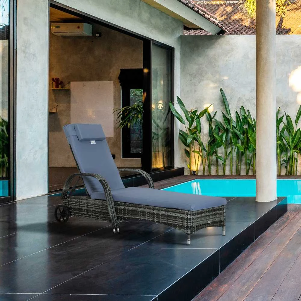 Outsunny sodo gultas, poliratanas ir metalas, pilkas, 200x73x30-103 cm