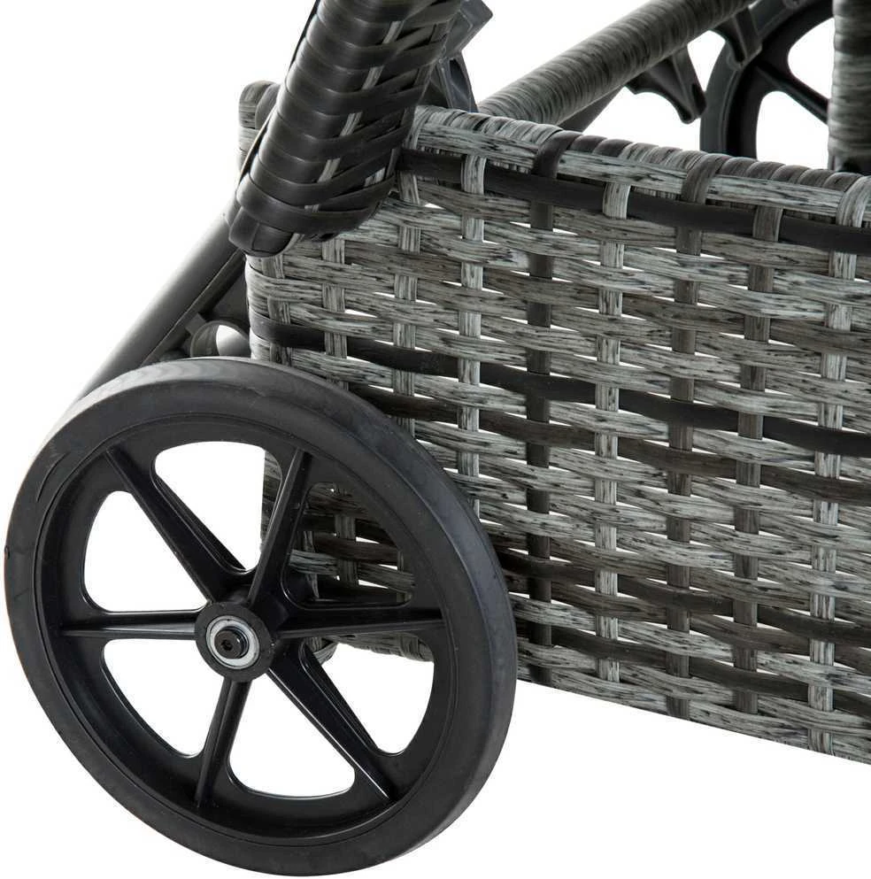 Lauko baldų komplektas „Outsunny“ sodo gultų ir stalo komplektas (3 dalių), dirbtinis ratanas + metalas, pilkas