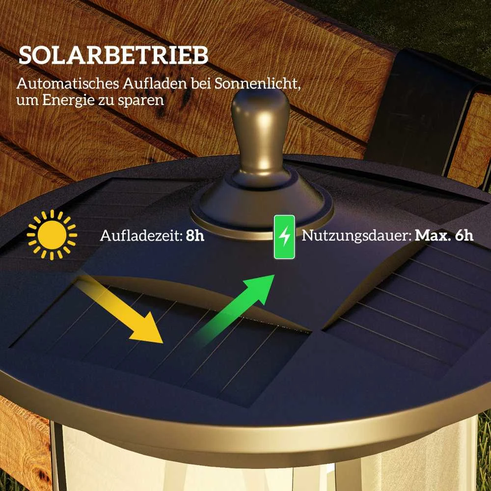 Outsunny saulės energija veikiantis sodo žibintas 127 cm, sodo lempa su šaltai balta LED šviesa, takelio šviestuvas su šviesos jutikliu, IP44 atsparus vandeniui, lauko, juodas