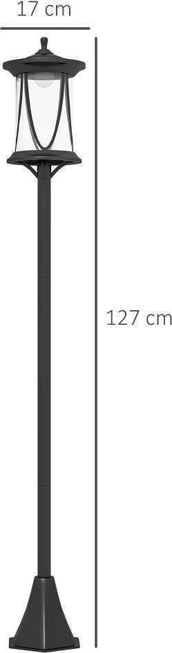 Outsunny saulės energija veikiantis sodo žibintas 127 cm, sodo lempa su šaltai balta LED šviesa, takelio šviestuvas su šviesos jutikliu, IP44 atsparus vandeniui, lauko, juodas
