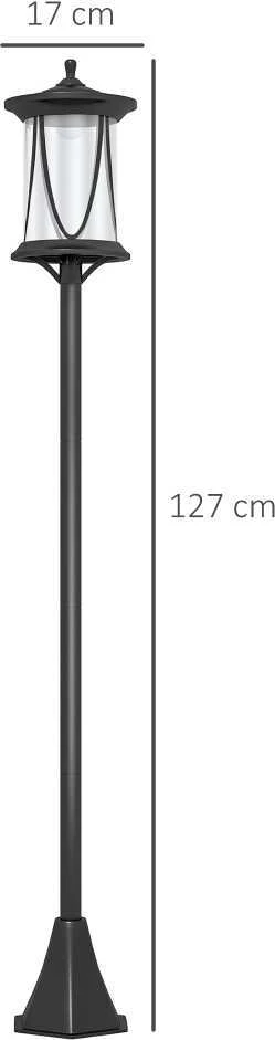 Outsunny saulės energija veikiantis sodo žibintas 127 cm, sodo lempa su šaltai balta LED šviesa, takelio šviestuvas su šviesos jutikliu, IP44 atsparus vandeniui, lauko, juodas