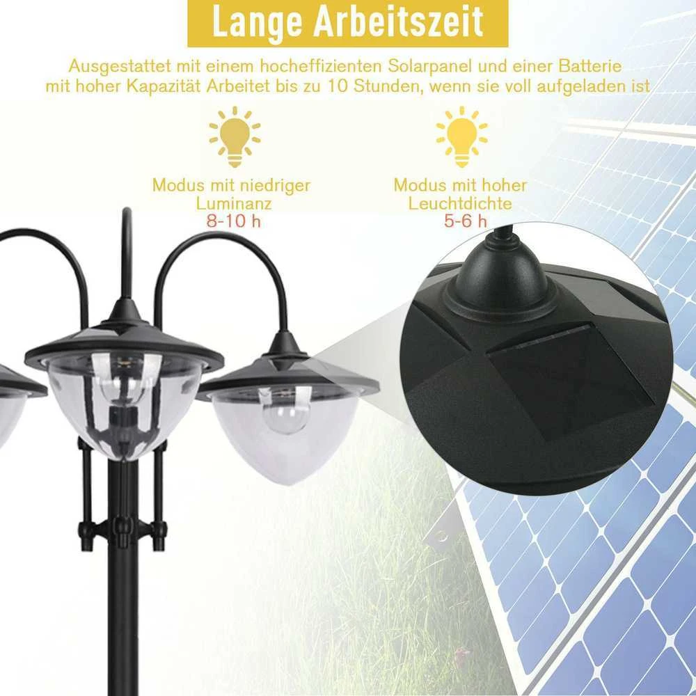 Outsunny saulės energija veikiantis sodo šviestuvas, 3 lempų galvučių šviestuvas su vazono pagrindu, atsparus vandeniui, nerūdijantis plienas, 60x55x189 cm